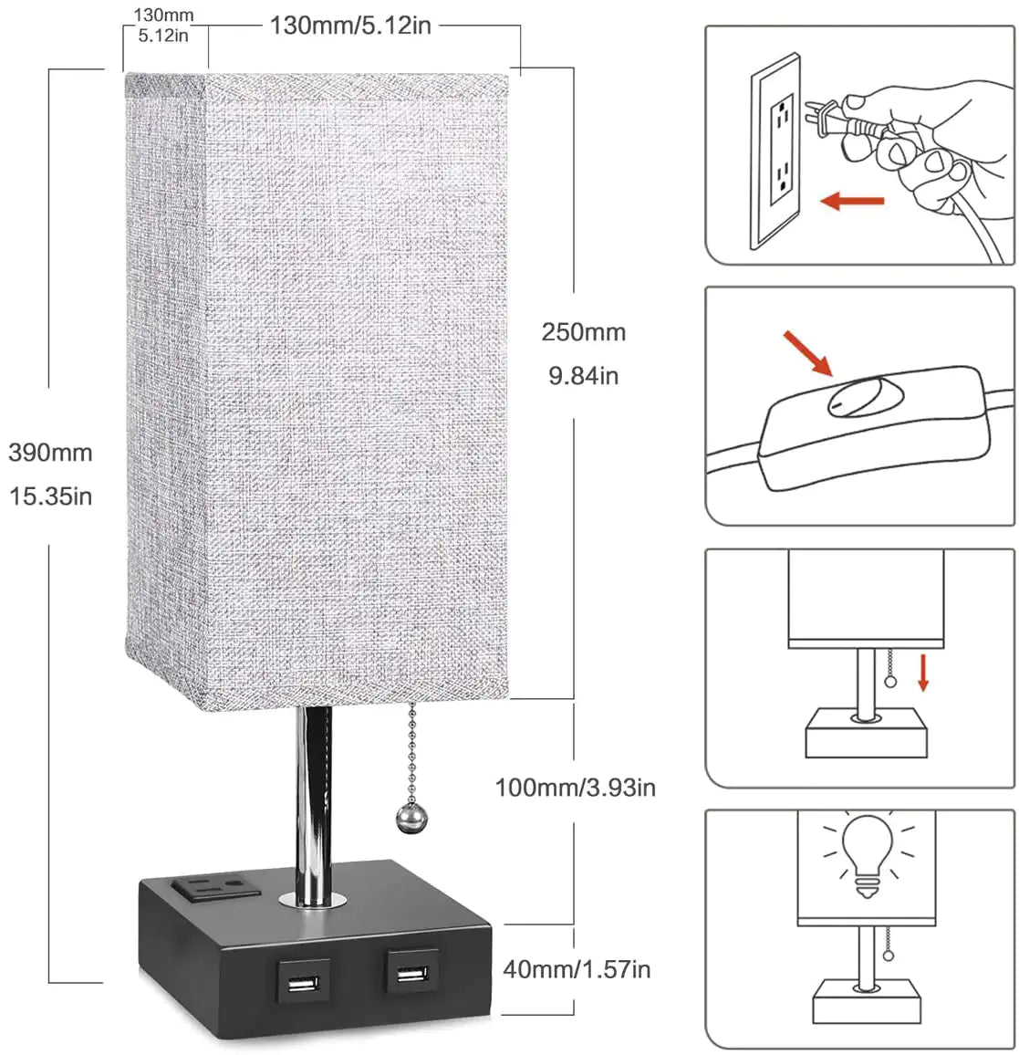 Grey USB Bedside Table Lamp