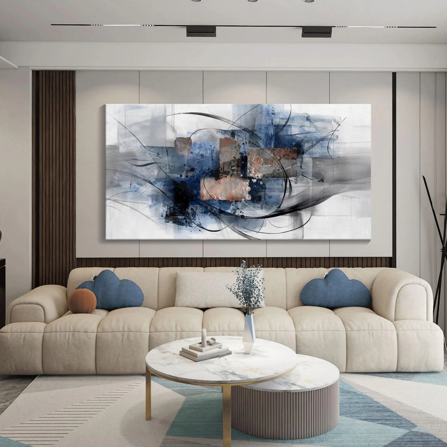 Mofutinpo Modern Black, White, and Blue Canvas