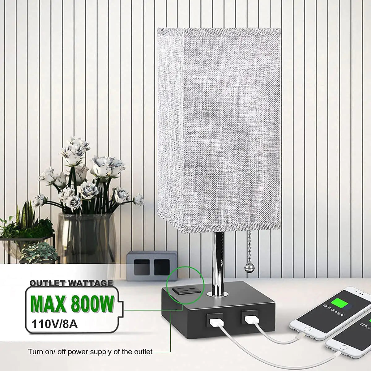 Grey USB Bedside Table Lamp