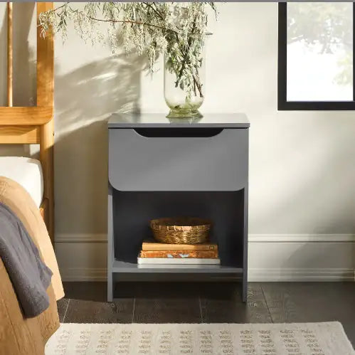 Modern Single-Drawer Dark Grey Nightstand