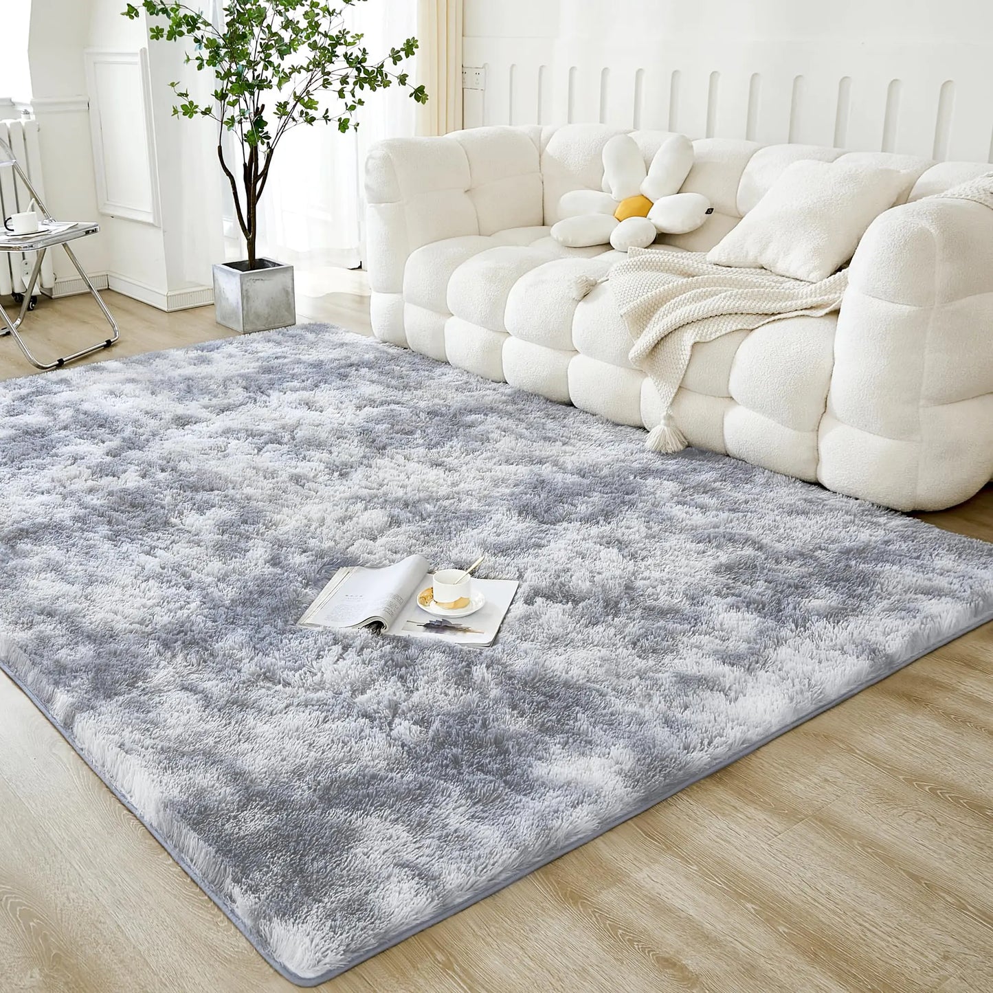 3x5 Fluffy Light Grey Washable Rug