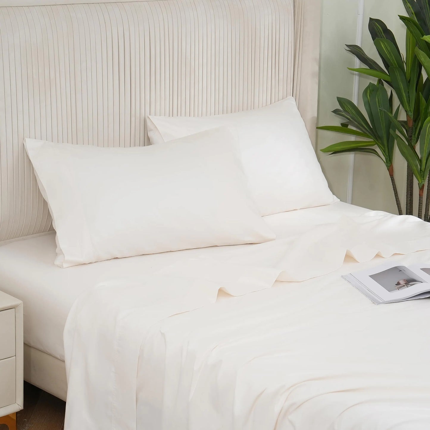Three-Piece 100% Cotton Cream Twin Sheets Set