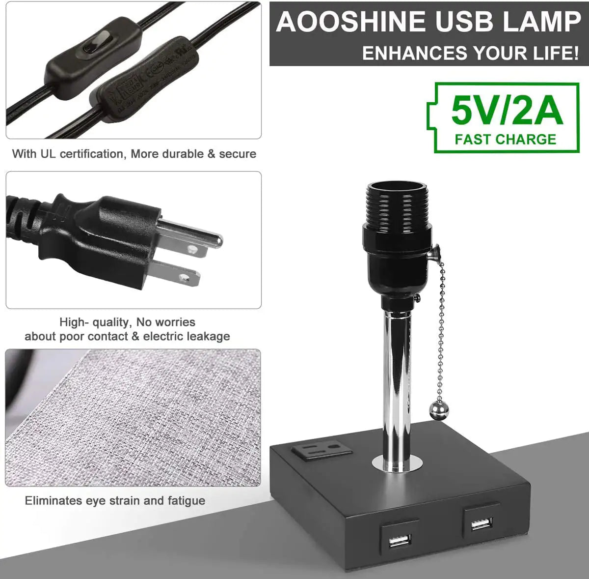 Grey USB Bedside Table Lamp