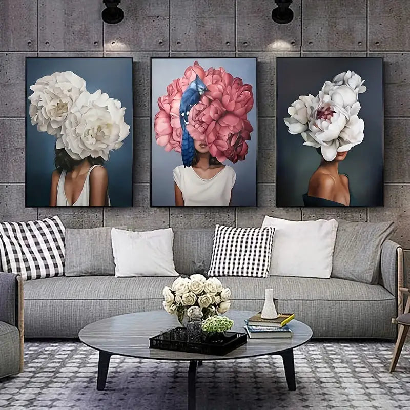 Three-Piece Floral Frameless Canvas Set