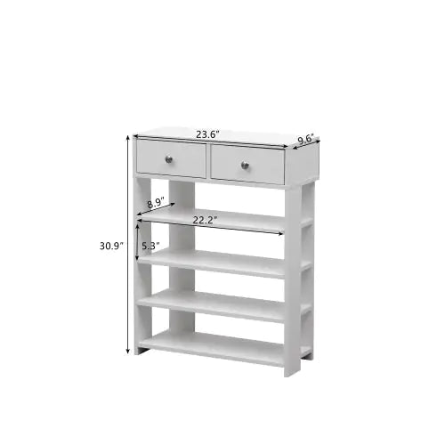 Multi-use White Shoe Rack with Two Drawers