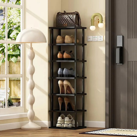 Seven-Tier Vertical Black Shoe Rack