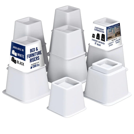 Eight-Piece White Adjustable Bed Riser