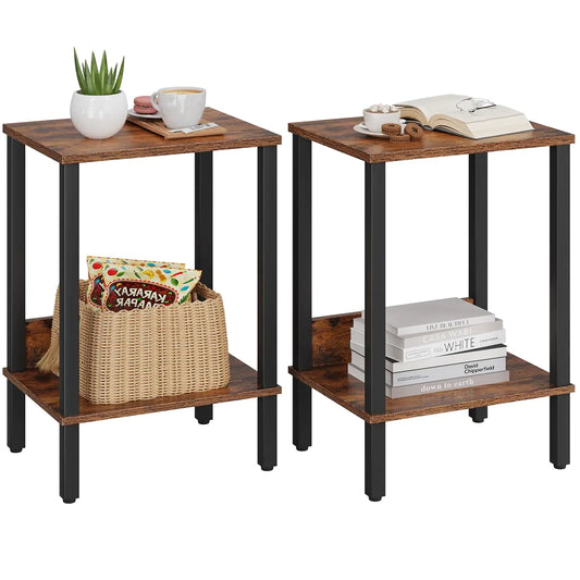 Dual Rustic Brown End Table Side Nightstands