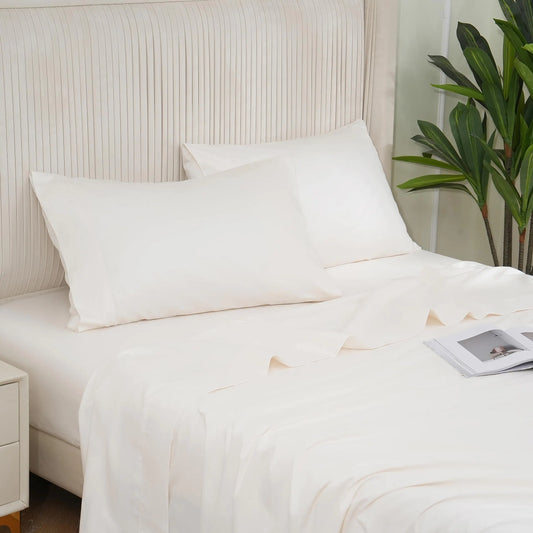 Three-Piece 100% Cotton Cream Twin Sheets Set
