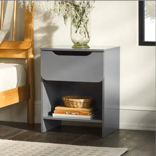 Modern Single-Drawer Dark Grey Nightstand
