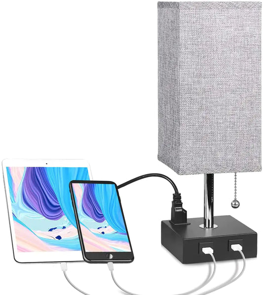 Grey USB Bedside Table Lamp